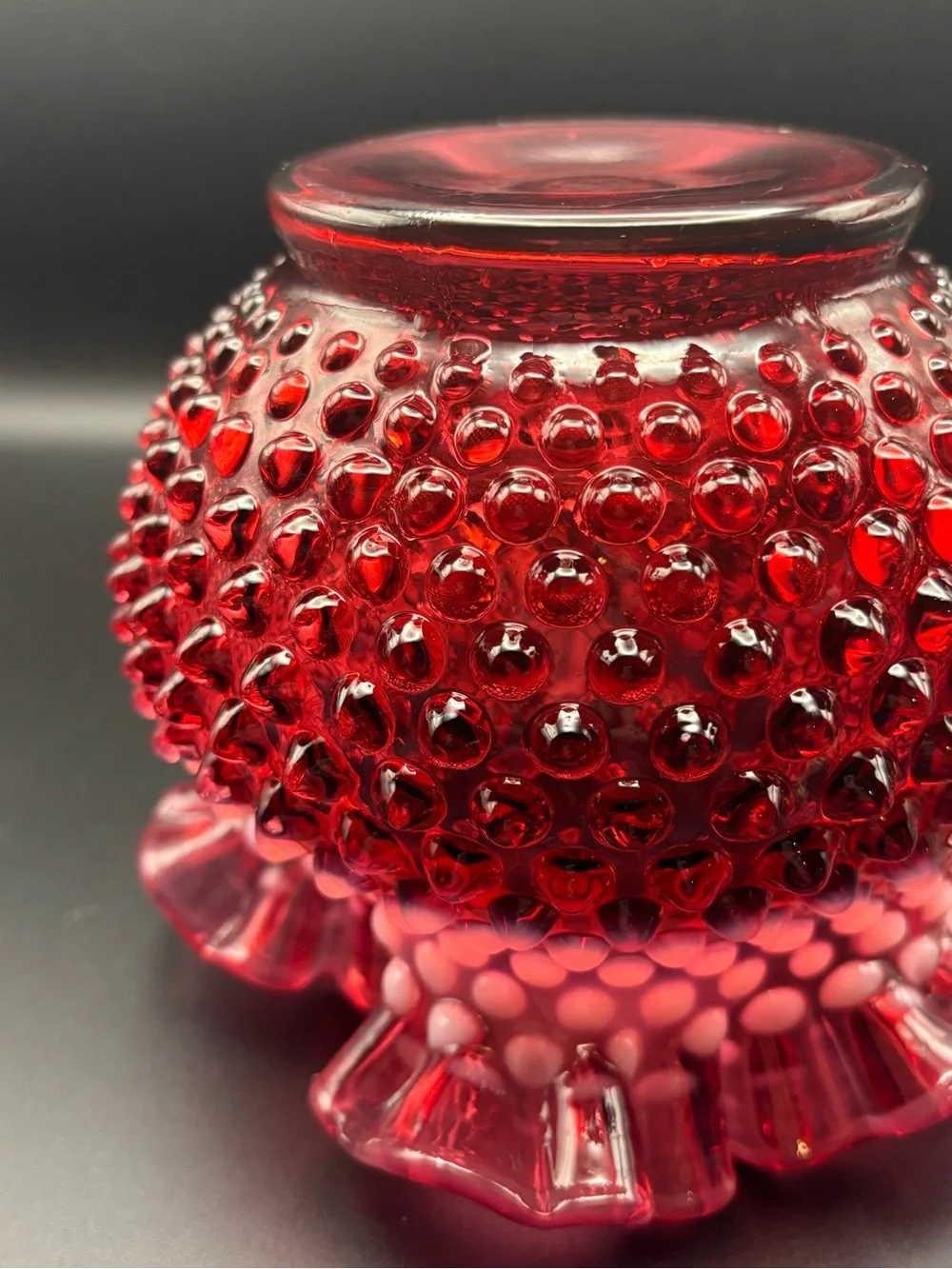 Venton Hobnail Ruffled Cranberry Glass Vase